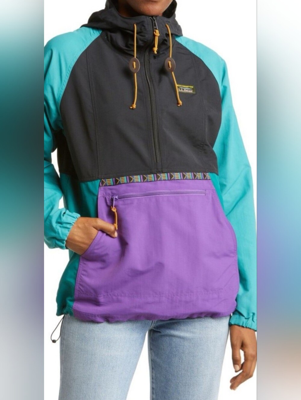L.L.Bean Mountain Classic Anorak 2X Plus Colorblock Hooded Pullover Jacket